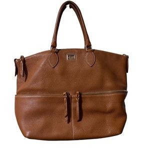 Dooney & Bourke large tote satchel brown saddle leather double pockets Dillen
